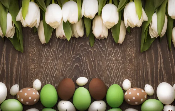 Easter, tulips, white, wood, tulips, spring, Easter, eggs