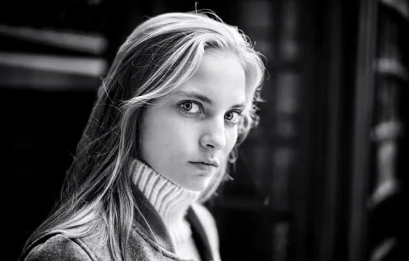 Picture look, girl, photo, portrait, black and white, bokeh, Alan Schaller