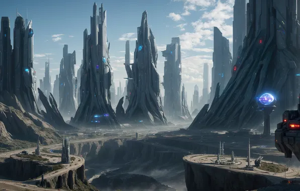 Future, sky, landscape, art, fantastic, digital art, city​​, Futuristic
