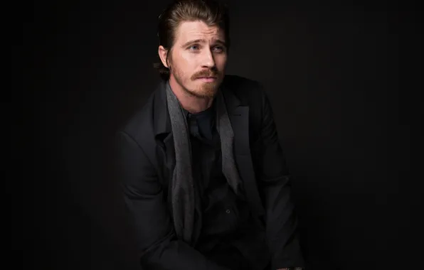 Portrait, scarf, actor, black background, jacket, photoshoot, Garrett Hedlund, Garrett Hedlund