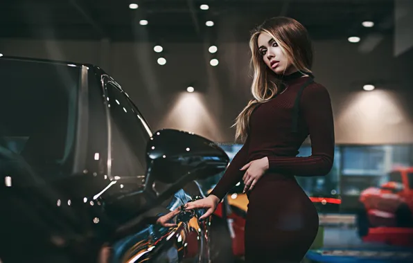 Lights, girl, Maria, auto, model, garage, look, curves