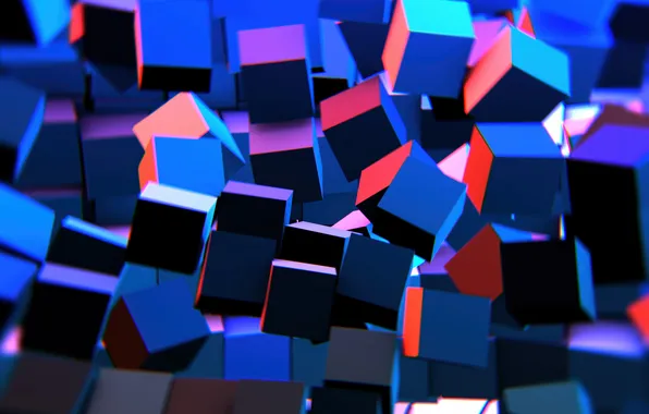 Abstract, Neon, Minecraft, Axolotl, Geometric, Abstract background, 3D cubes