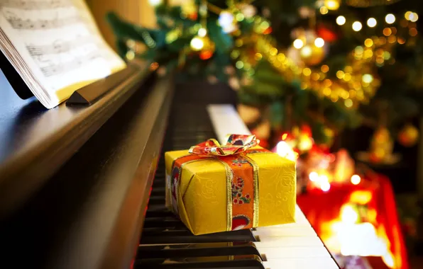 Light, lights, comfort, notes, music, holiday, box, gift