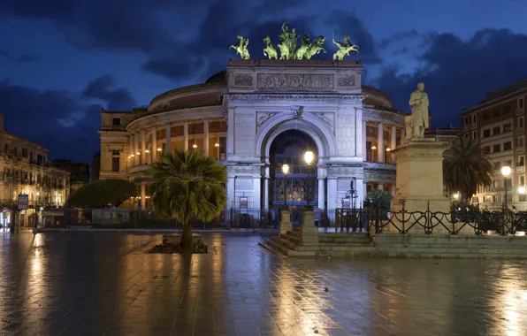 Italy, monument, Sicily, Palermo, Piazza Ruggero Settimo, Teatro Politeama