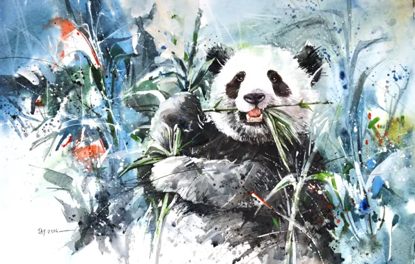 Picture figure, bamboo, bear, Panda, Panda