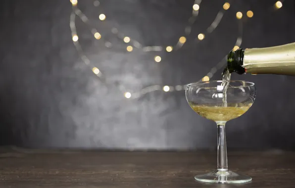 Glass, table, wall, holiday, wine, glass, bottle, lights