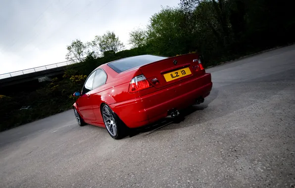 The sky, trees, red, clouds, bridge, bmw, BMW, shadow