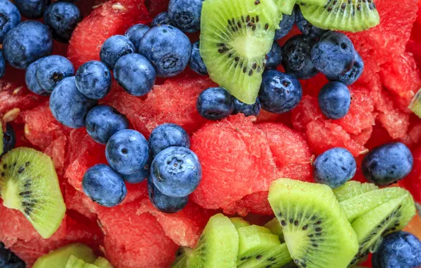 Berries, watermelon, kiwi, blueberries, fruit, fresh, dessert, fruits