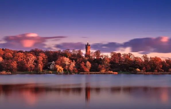 The sky, clouds, trees, Park, reflection, river, Germany, Potsdam
