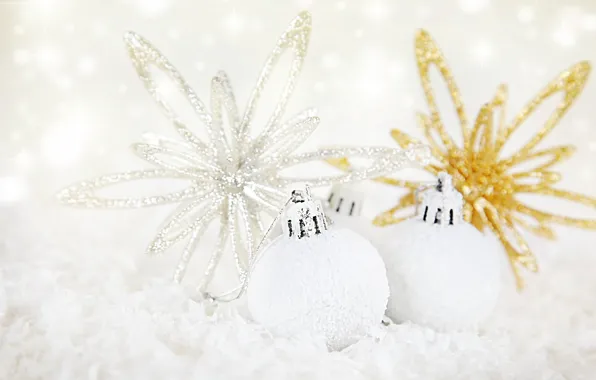White, balls, decoration, holiday, Shine, new year, gold plated, Christmas decorations