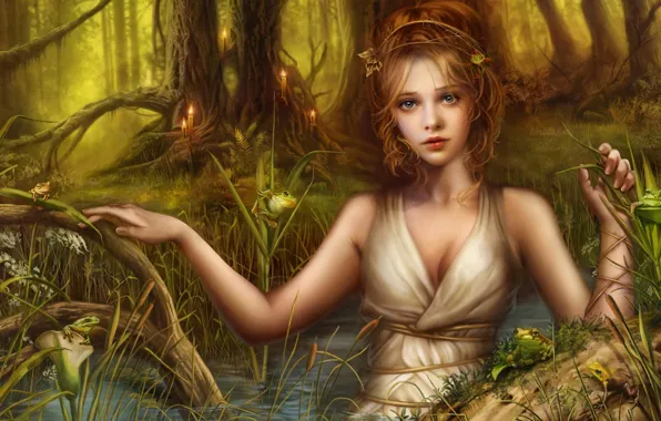 Picture frogs, fantasy, different, girl.lake