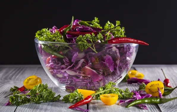 Pepper, vegetables, tomatoes, cabbage, parsley, salad