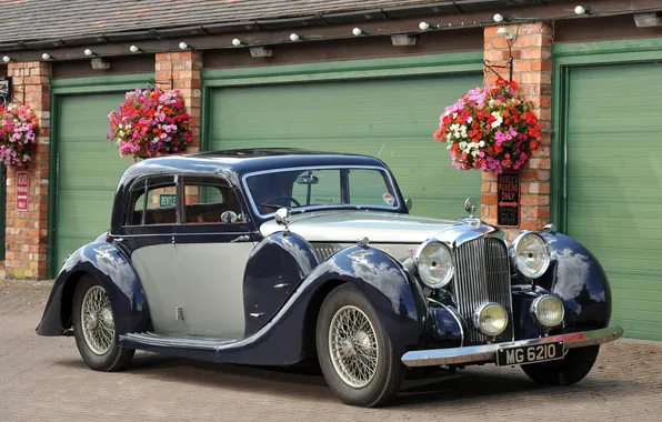 Flowers, retro, Rapide, garage, Lagonda, V12, 1938, beautiful car