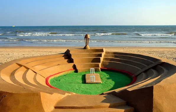 Sand, sea, shore, India, layout, stadium, cricket, Odessa