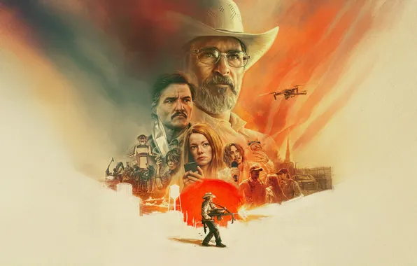 Art, poster, Western, Emma Stone, Emma Stone, Joaquin Phoenix, Joaquin Phoenix, Pedro Pascal