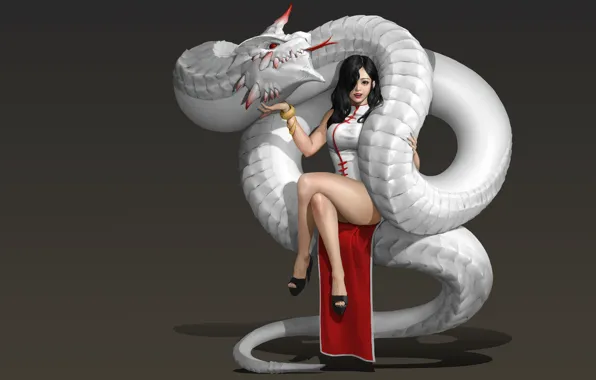 Picture girl, dragon, art, fantasy, Hwan (煥), The Red Horn