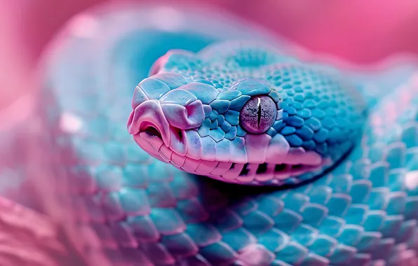 Blue, snake, Python, pink background, blue, AI art, neural network