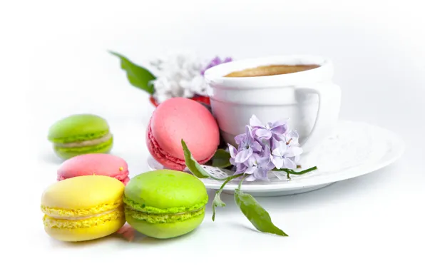 Coffee, the sweetness, flowers, leaves, cakes, Macaroon