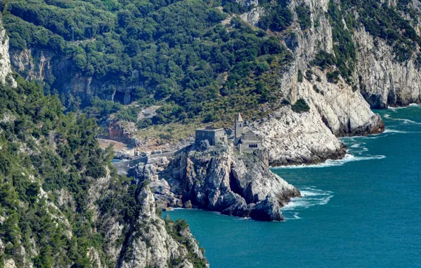 Sea, mountains, rocks, Italy, Liguria, Portovenere