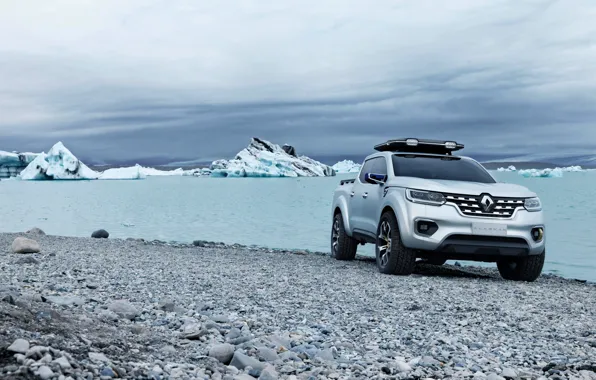 Stones, shore, silver, ice, Renault, pickup, 2015, Alaskan Concept