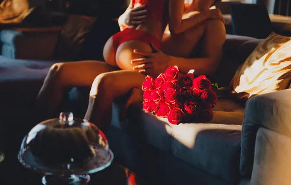 Love, lingerie, ass, couple, roses