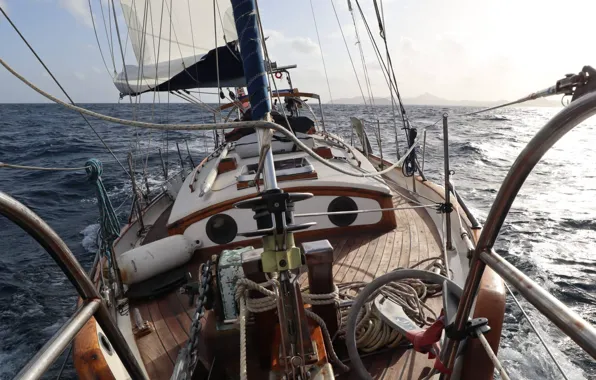 Sea, wave, the way, movement, the wind, coast, ship, yacht