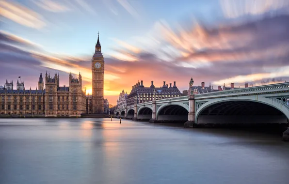 Picture the sky, clouds, bridge, the city, river, England, London, excerpt