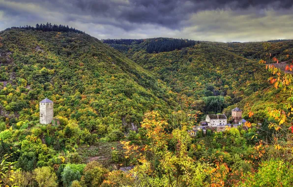 Autumn, forest, mountains, castle, Germany, Treis-Karden, Wild castle