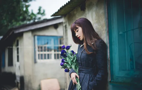 Girl, flowers, Asian