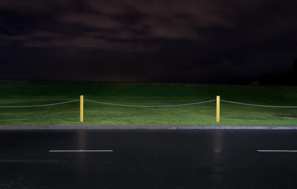 Road, night, the fence, minimalism