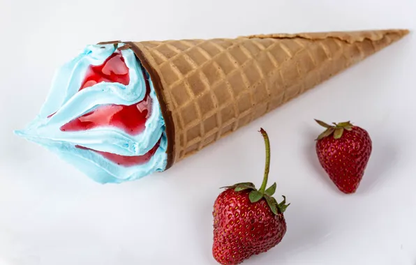 Berries, strawberry, ice cream, horn, sweet, Ice cream