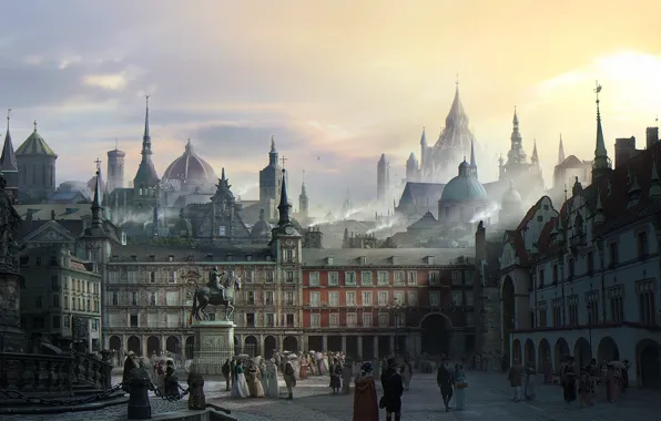 The city, people, building, area, Medieval European town square