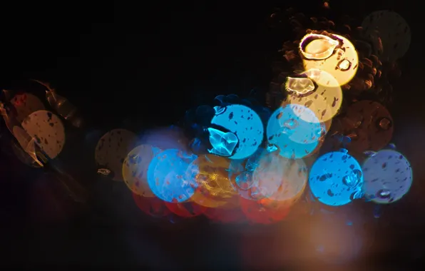 Picture glass, drops, night, lights