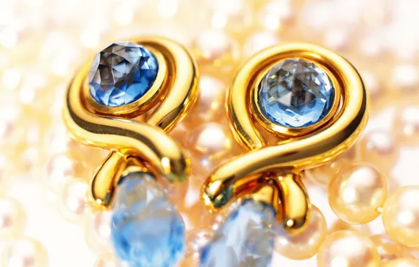 Gold, pearl, decoration, earrings, sapphire