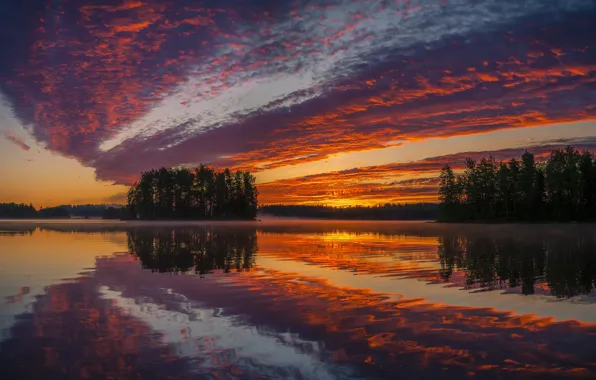 Picture the sky, sunset, nature, lake