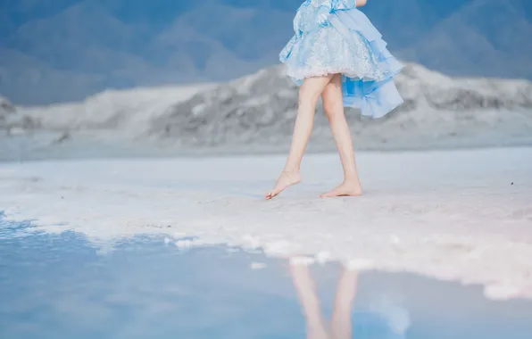Asian, Model, Water, Mountain, Woman, Lake, Pond, Reflection