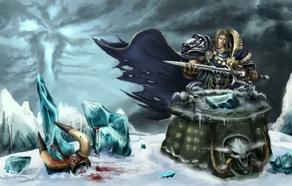 Sword, art, horns, helmet, the altar, art, warcraft 3, arthas