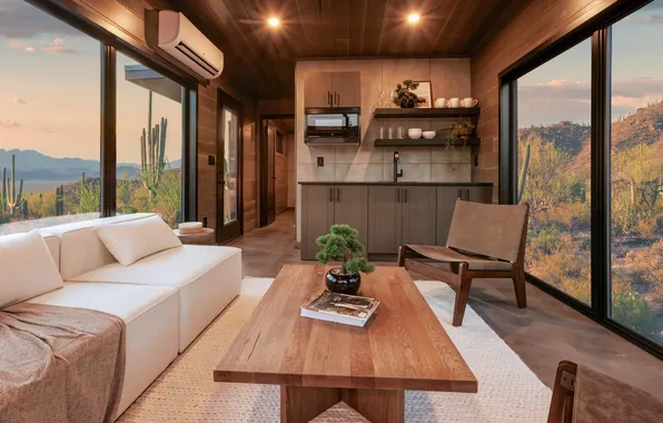 Design, style, kitchen, living room, modern interior of a small house, Modern Cabin Interior, Tiny …