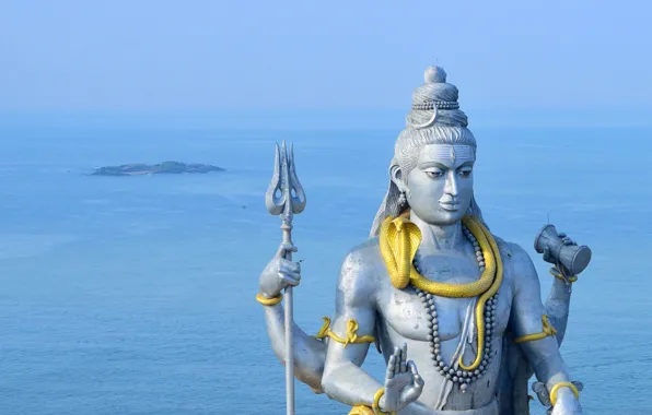 The ocean, India, statue, Shiva, The murudeshwara