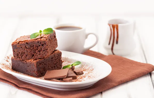 Coffee, chocolate, pie, Cup, mint, chocolate, milk, brownie