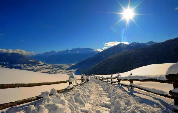 Picture winter, forest, the sky, the sun, snow, landscape, mountains, nature, Park, road, white, forest, road, …