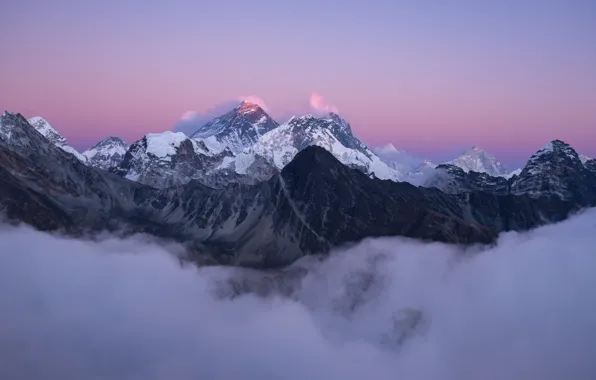 The sky, clouds, snow, mountains, nature, rocks, Chomolungma, Everest