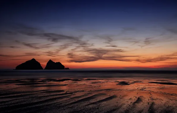 Sunset, England, silhouette, seascape, Cornwall