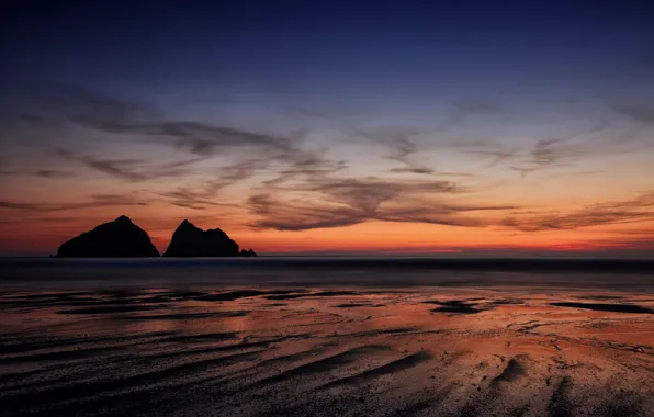 Picture sunset, England, silhouette, seascape, Cornwall