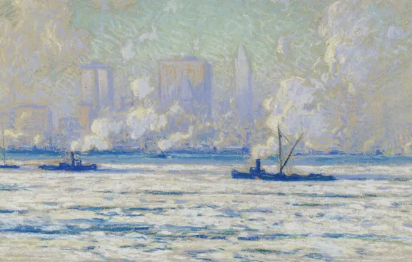 Landscape, picture, Eliot Candee Clark, Winter View of new York from the Hudson, Eliot Kandy …