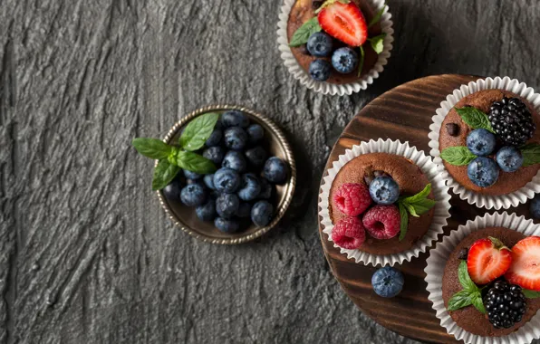 Picture berries, raspberry, background, strawberry, BlackBerry, cupcakes, blueberries, cupcakes
