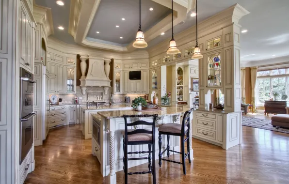 Table, lamp, furniture, chairs, interior, kitchen, vase
