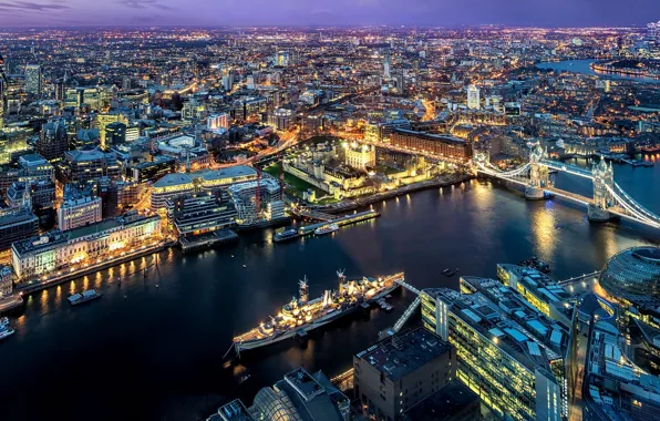 Picture city, lights, river, sky, bridge, sunset, evening, Tower Bridge