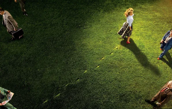 Picture grass, look, light, traces, people, lawn, skirt, actress