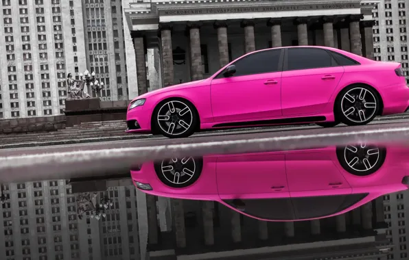 Audi, pink, slow